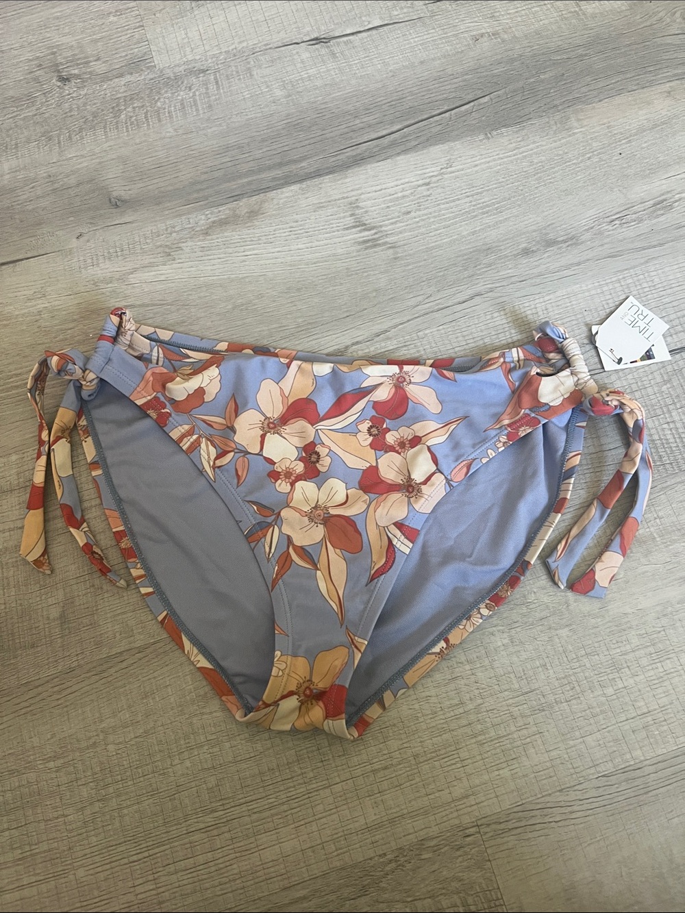 Time and Tru Light Blue Floral Tie-Side Bikini Bottoms Size XL